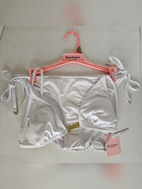 Juicy Couture White Triangle Bikini Set with Gold Accents